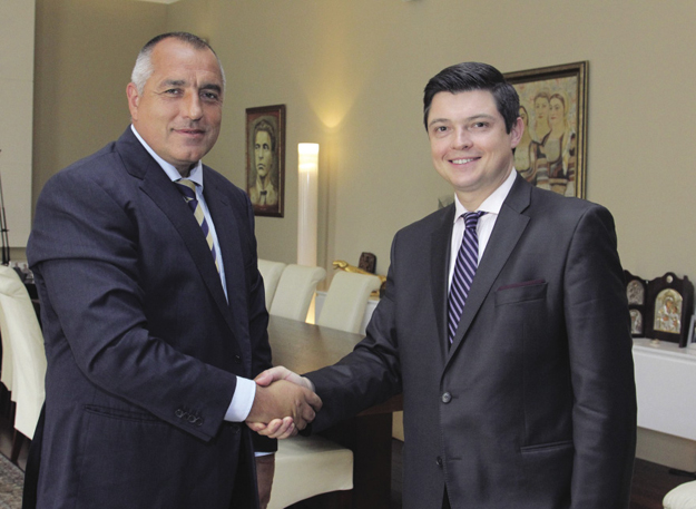 >Prime Minister Borisov greets Alex Serban, LEADERS Director and Editor-Central Europe and Eurasia Division