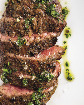 Sliced skirt steak, a STK dish