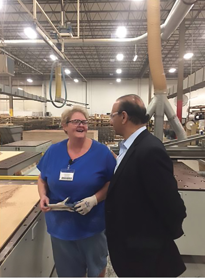 Farooq Kathwari at an Ethan Allen plant in Maiden, North Carolina