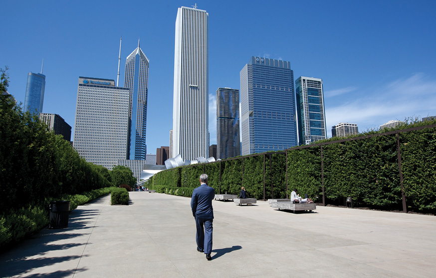 Mayor Emanuel on a walk in Millennium Park