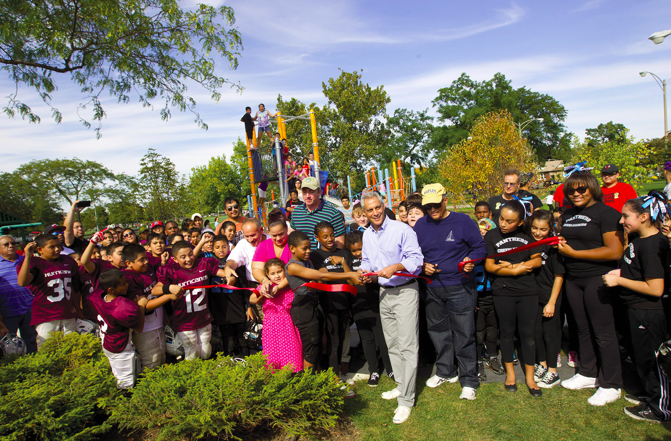 Mayor Emanuel at the ribbon cutting for Riis Park on Chicago’s northwest side