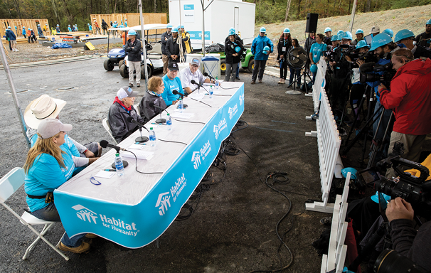 Trisha Yearwood, Garth Brooks, President and Mrs. Carter, <br />and Jonathan Reckford at a Habitat building site