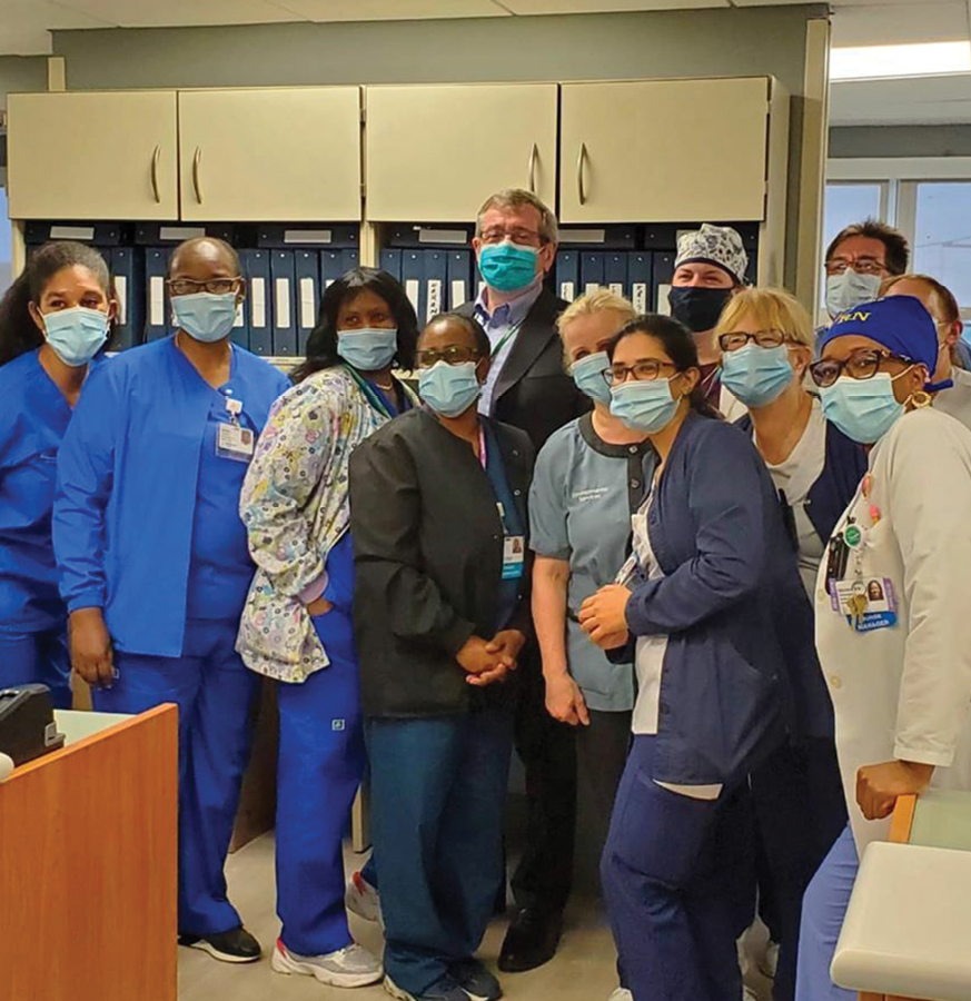 Michael Dowling with front line staff at Syosset Hospital