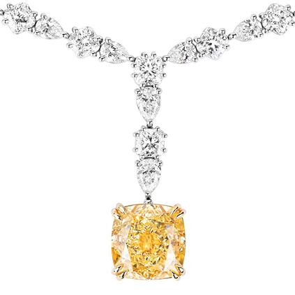 Avi & Co. fancy yellow cushion drop diamond necklace