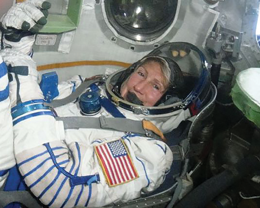 Barbara Barrett aboard the Soyuz spacecraft