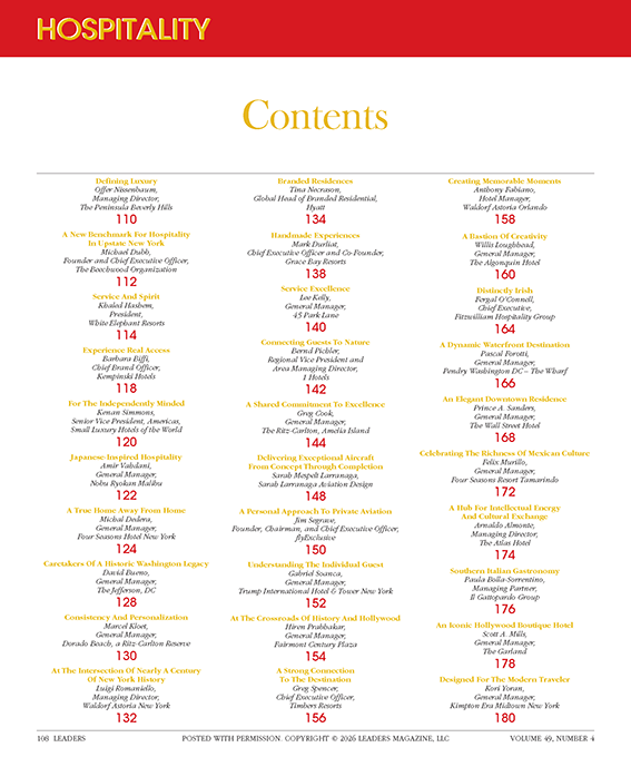 LEADERS Contents Hospitality