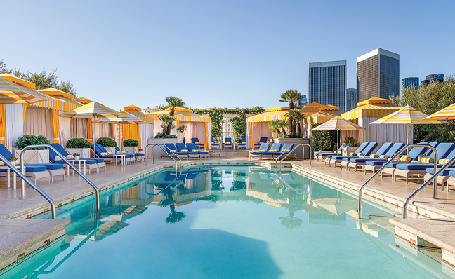 The Peninsula Beverly Hills rooftop pool and cabanas